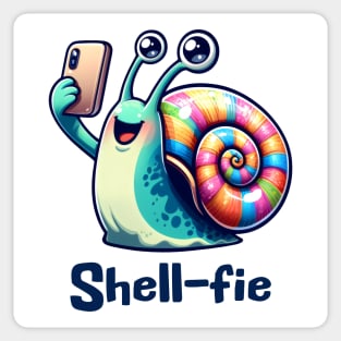 Cute happy snail taking a smartphone Shell-fie pun design Sticker